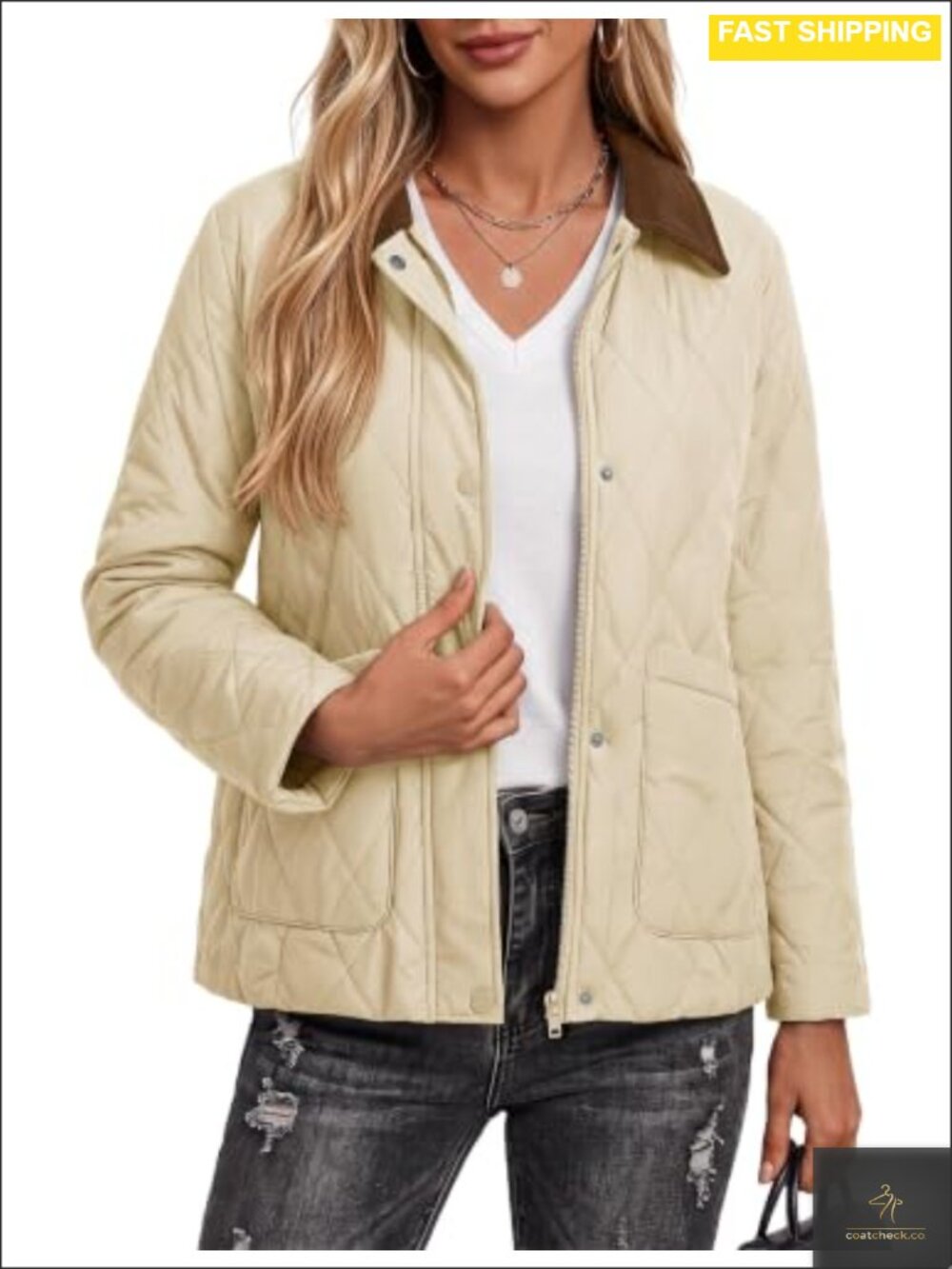 Womens Quilted Jacket Lightweight Warm Winter Coat Corduroy Trim